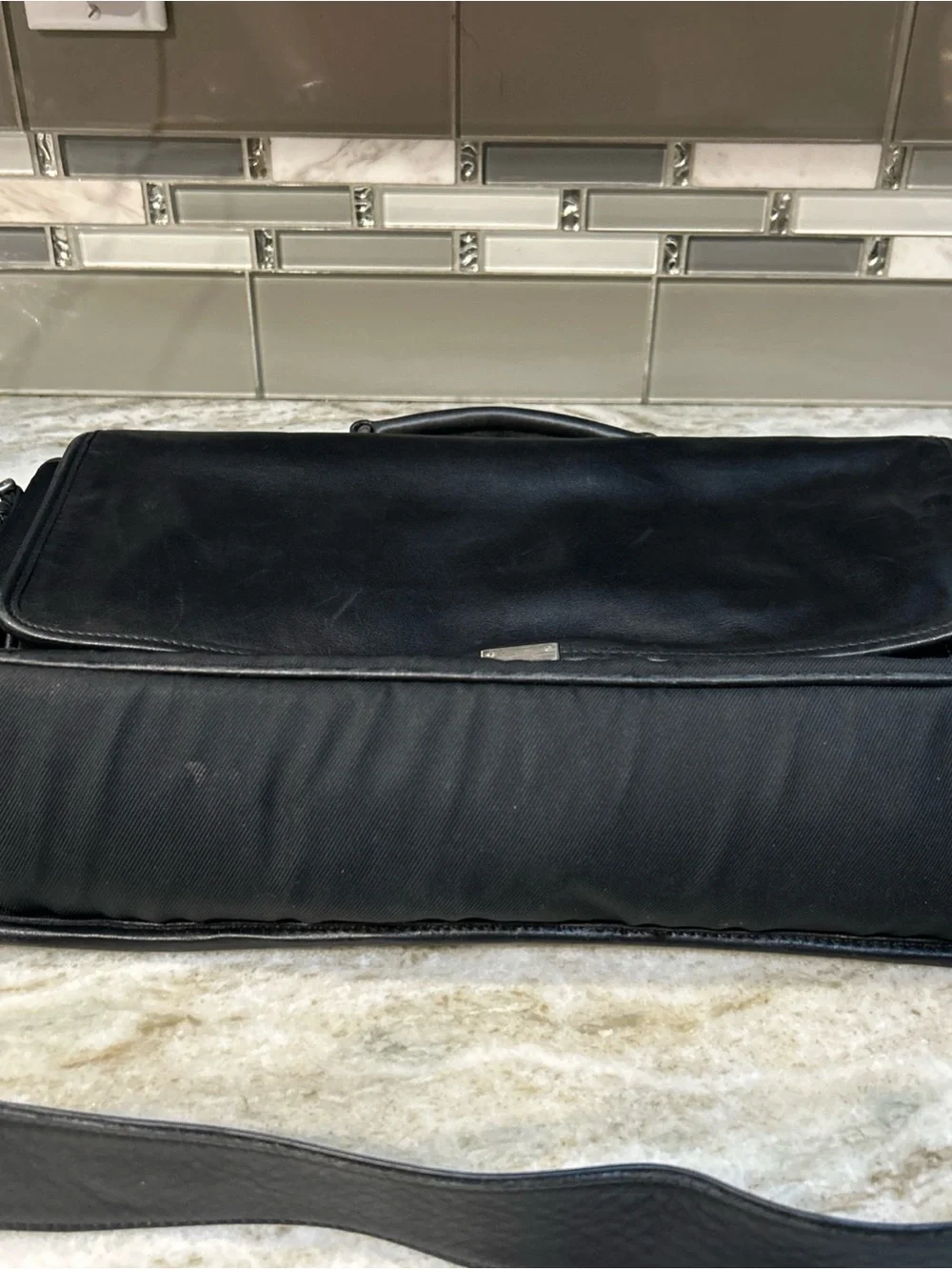 Coach Black leather & nylon briefcase messenger bag laptop travel briefcase